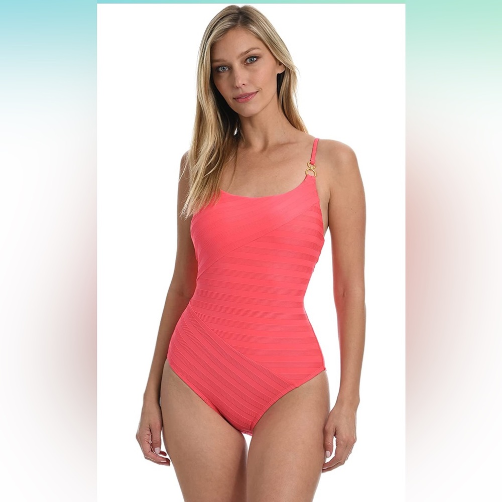 La Blanca pink cross back one piece swimsuit